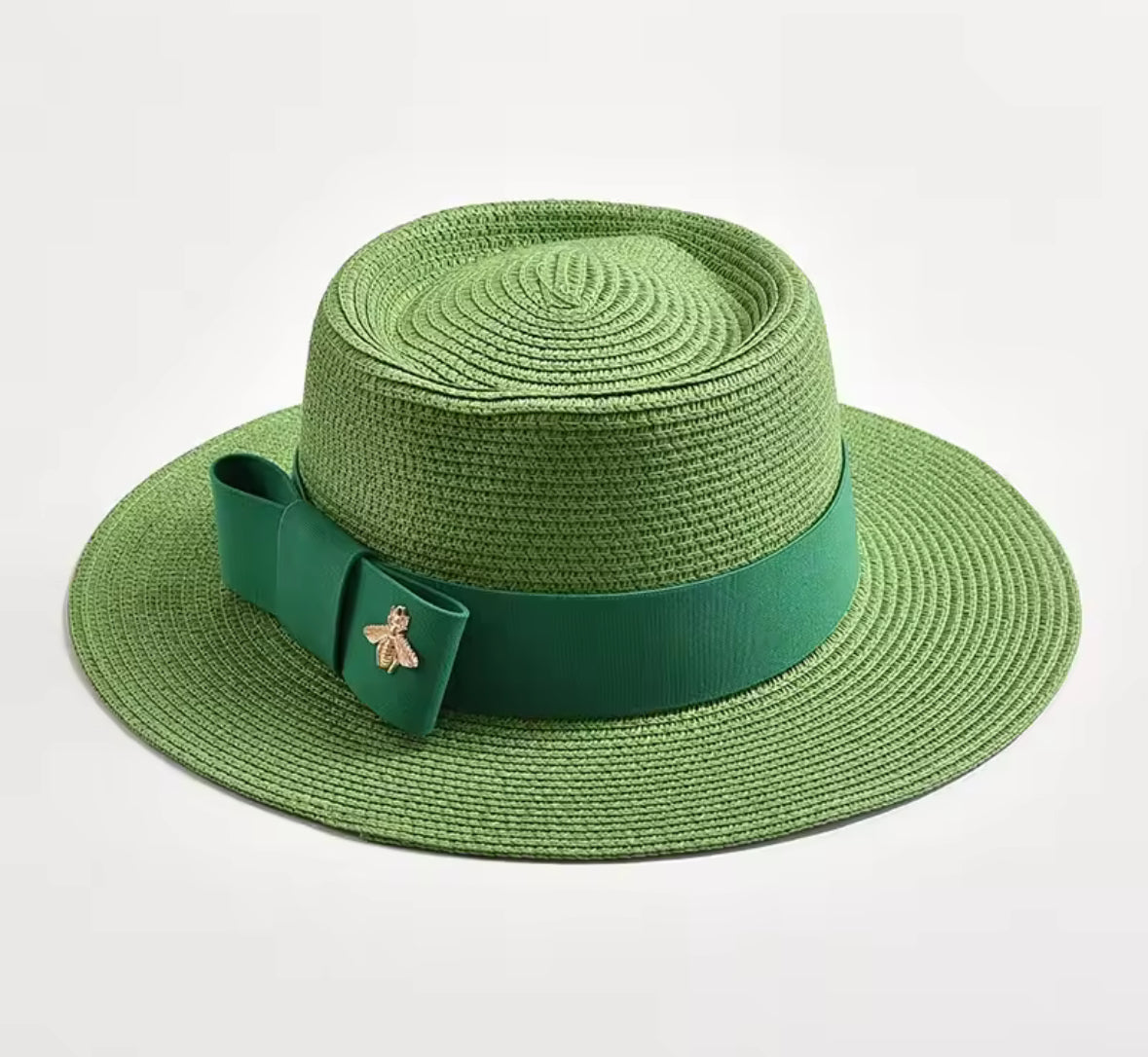 Chapeau de Paille Femme – Haut Plat & Nœud Papillon, Style Été Chic