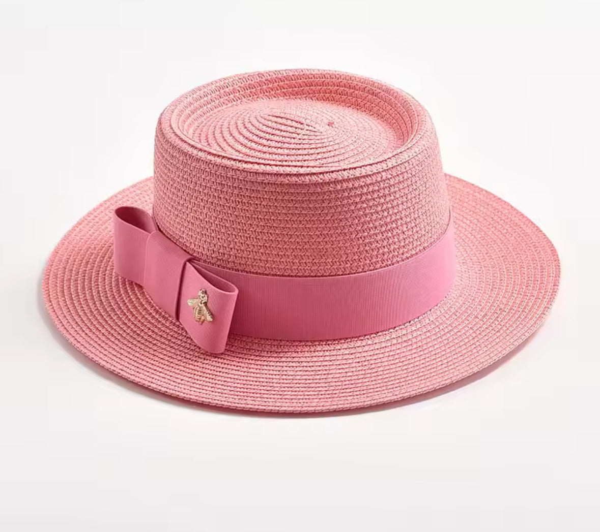 Chapeau de Paille Femme – Haut Plat & Nœud Papillon, Style Été Chic
